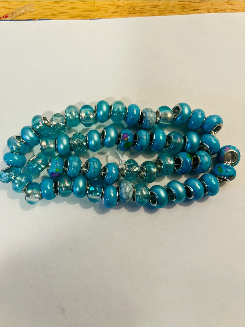 Turquoise Glass Bead Stretch Bracelet Set - Blue Stackable Women’s Jewelry